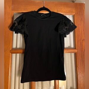 Elegant Black Ruffled Lace Sleeve Top